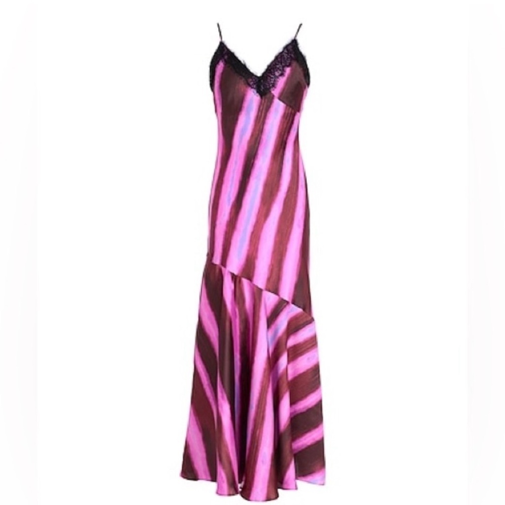 Topshop Abstract Stripe Lace Trim Satin Slipdress In Pink